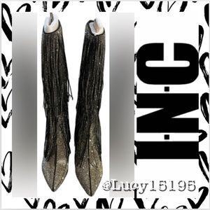 I•N•C International Concepts Ishani Black Metallic Color Rhinestone Fringe Boots